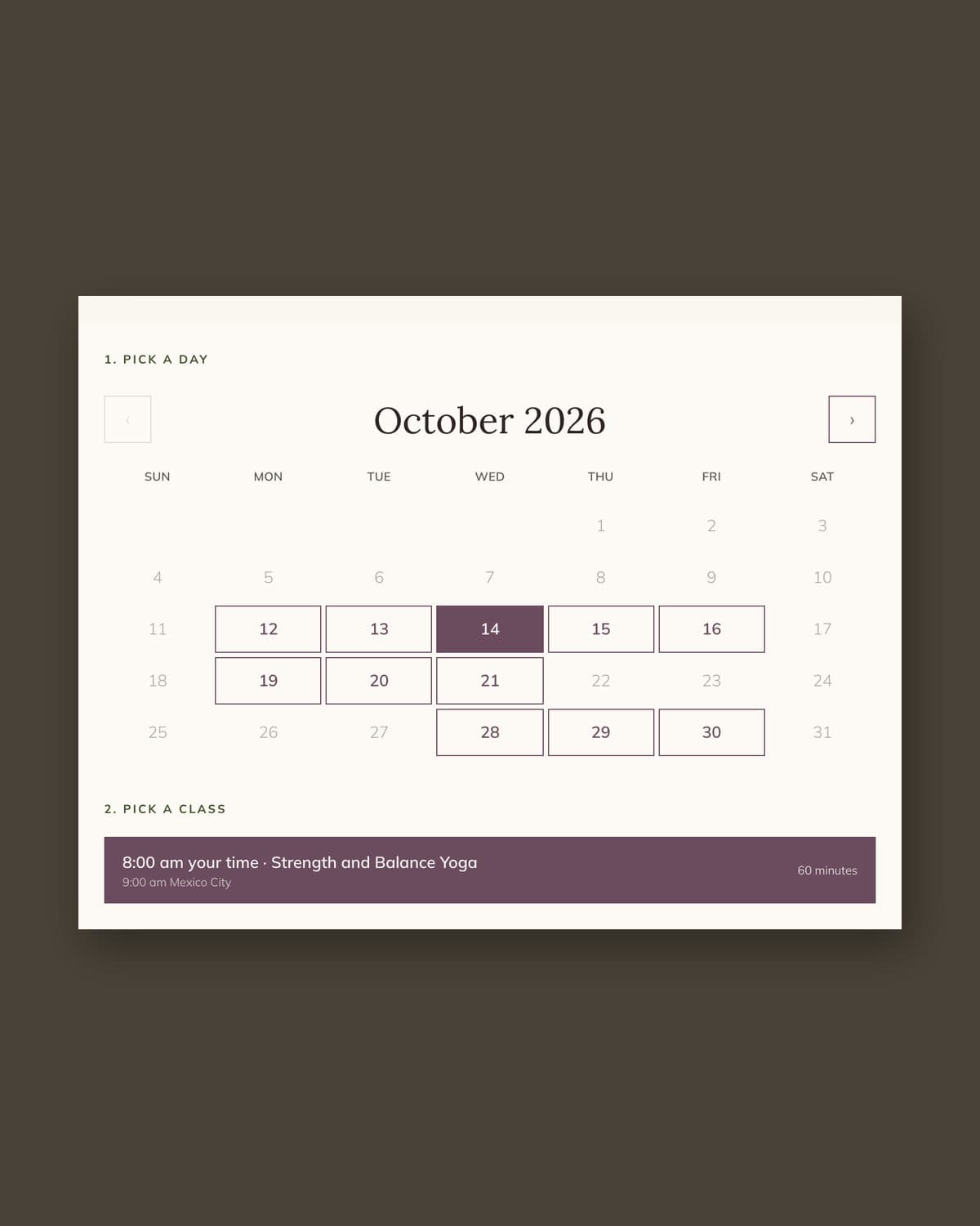 Calibration Wellness: Booking calendar