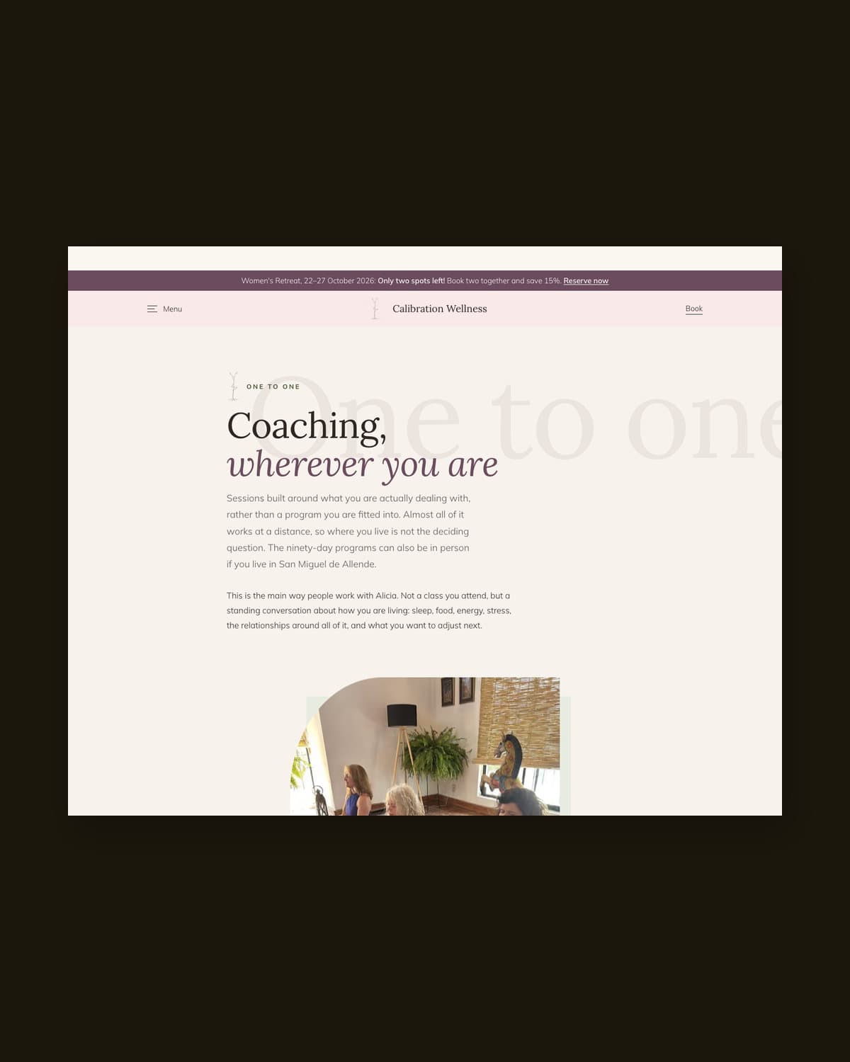 The coaching page of the Calibration Wellness website