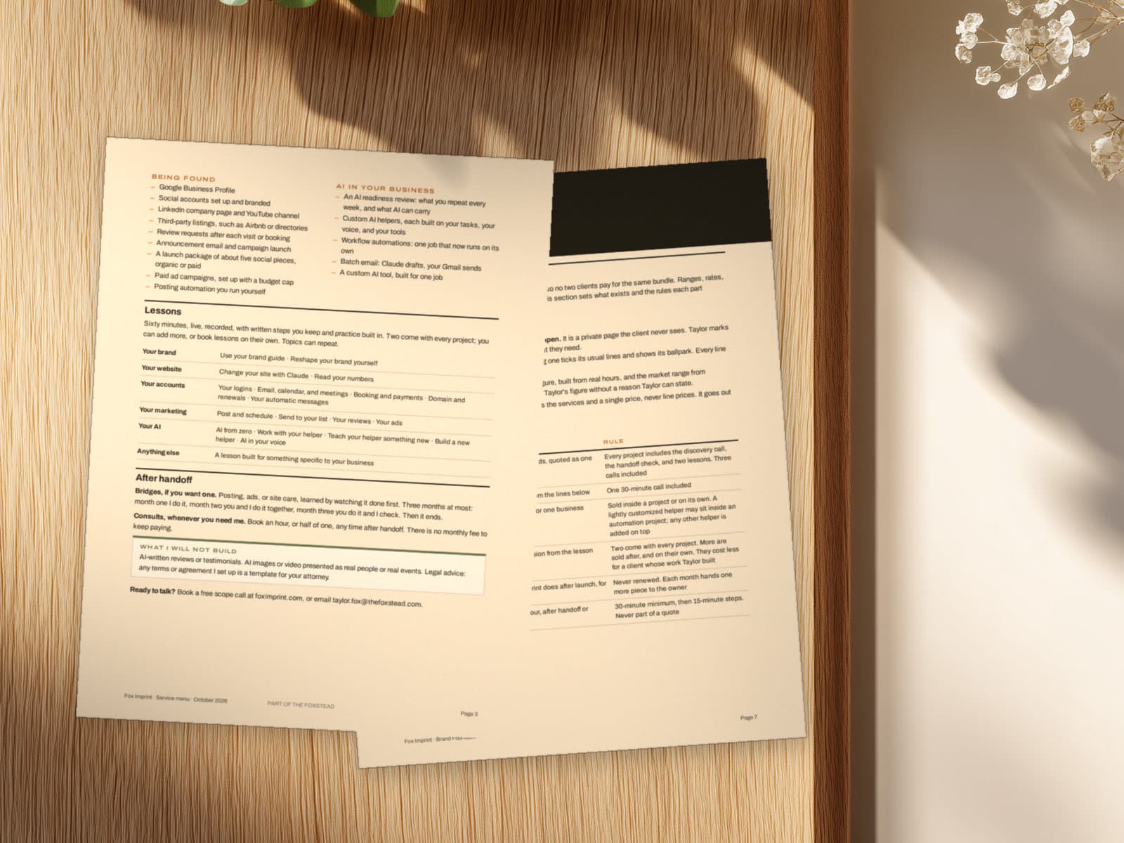 The Fox Imprint service menu