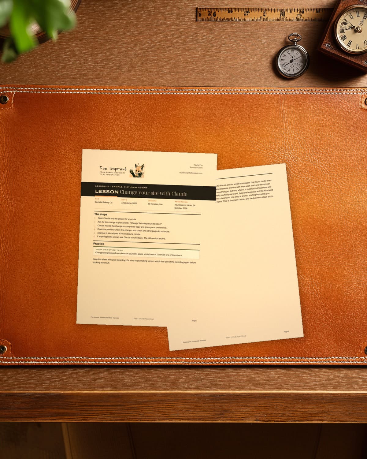 Fox Imprint: Lesson and handover templates